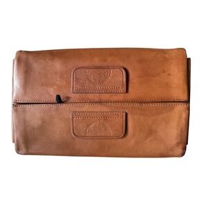 VTG DOPP Genuine‎ Full Grain Cowhide Leather Toiletry Cosmetic Bag Kit Brown